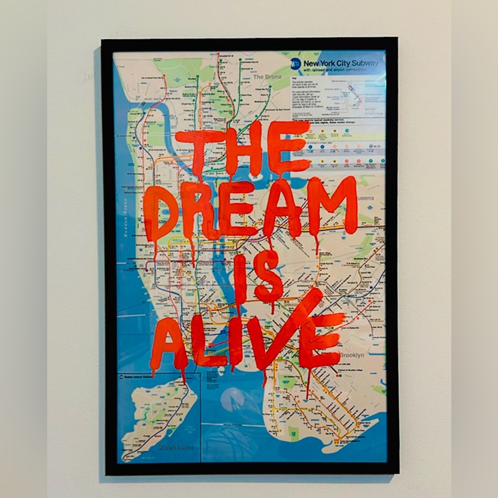 Original mixed media painting on NYC Subway Map by Liz B.